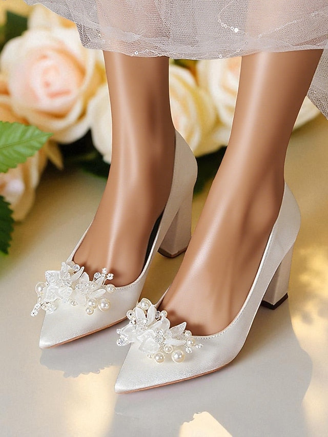 Wedding Crystal Heels Women's Pearl with and White