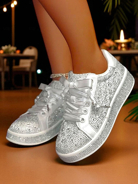 Sneakers Lace-Up Glamorous - Rhinestone Sparkly Women's