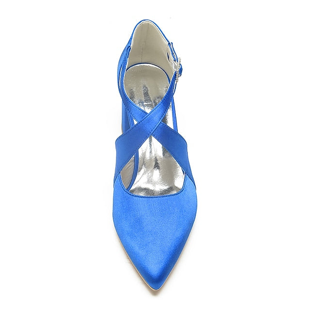 Heels Elegant Women's Pointed – White Toe Block Satin