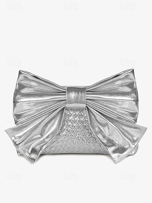 Gold Bow Oversized Women&#39;s with Bag Faux Clutch Leather