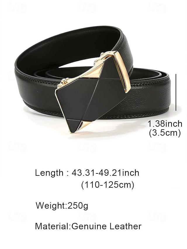 Men's Belt with Leather Adjustable Black Elegant Metal