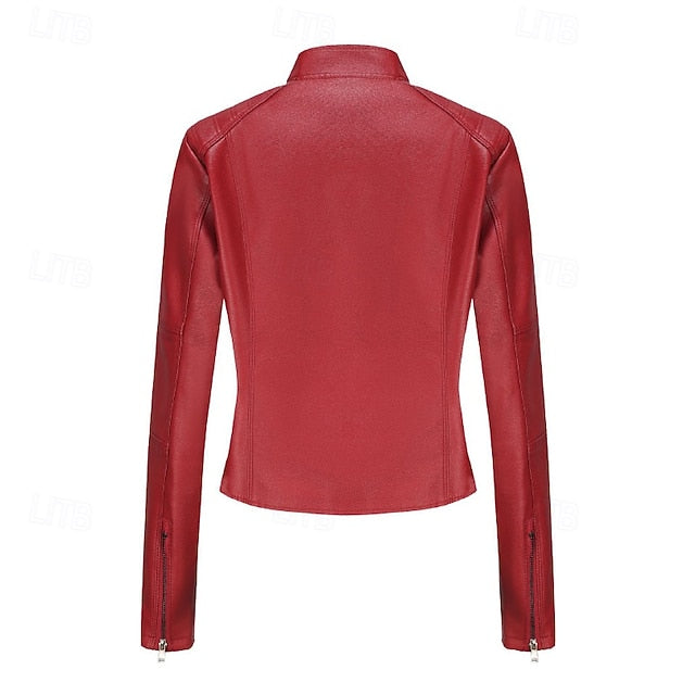 Leather Pocket Comfortable Women's Zipper Jacket Faux