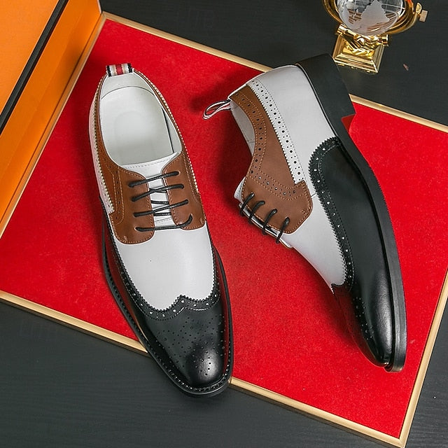 White Oxford Men's Shoes Wingtip and with Brown