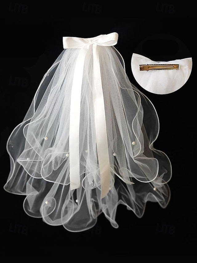 Satin with and Veil Elegant Ribbon Bridal Soft Ivory - Tulle
