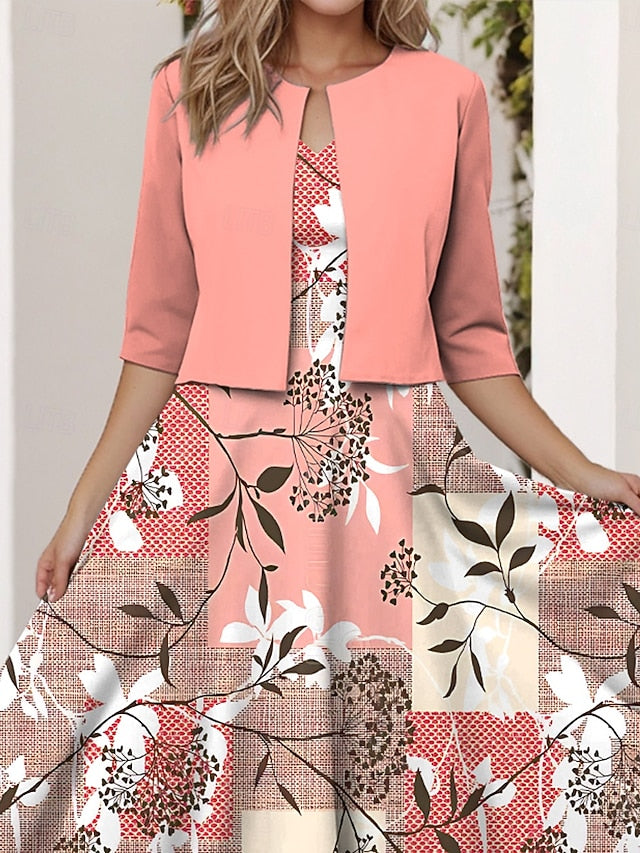 Women's Two Piece Dress Sets Midi Dress with Jacket Elegant