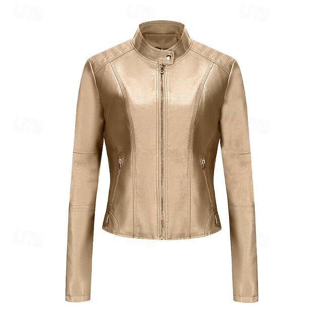 Leather Pocket Comfortable Women's Zipper Jacket Faux