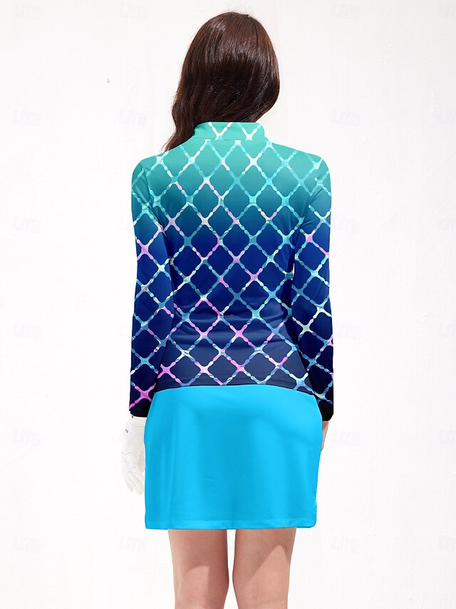 Women's Golf Polo Shirt Blue Long Sleeve Top Ladies Golf