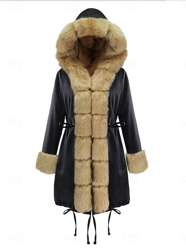 Women's Faux Coat Collar Warm Fur Breathable Pocket
