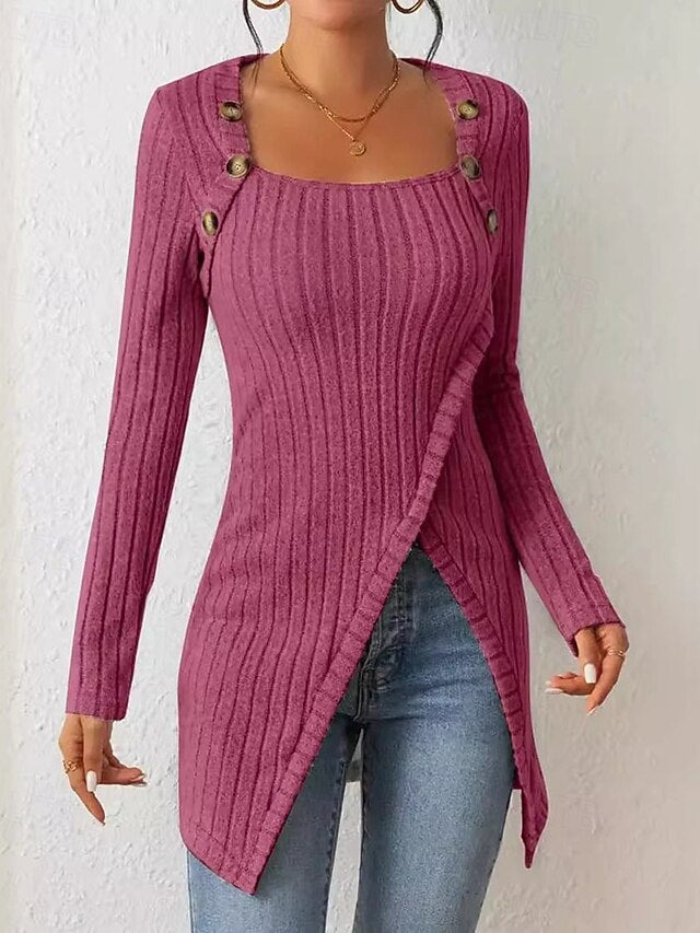 Women's Sweater Pullover Casual Solid Color Square Neck