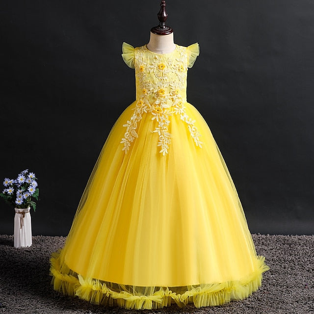 Kids Sleeveless Girls' Dress Jacquard Girl Flower