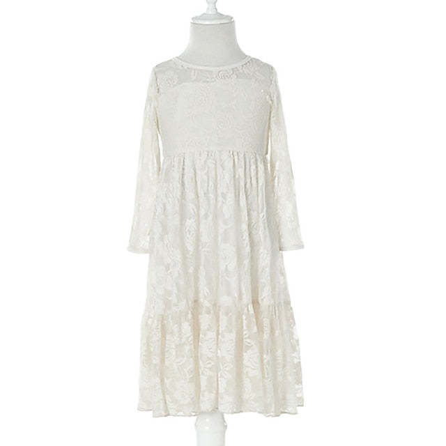 Flower Solid Girls' Long Kids Colored Girl Dress