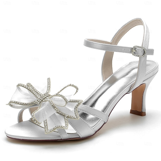 – Sandals Rhinestone Bridal Kitten Heel Detail Luxury with Bow