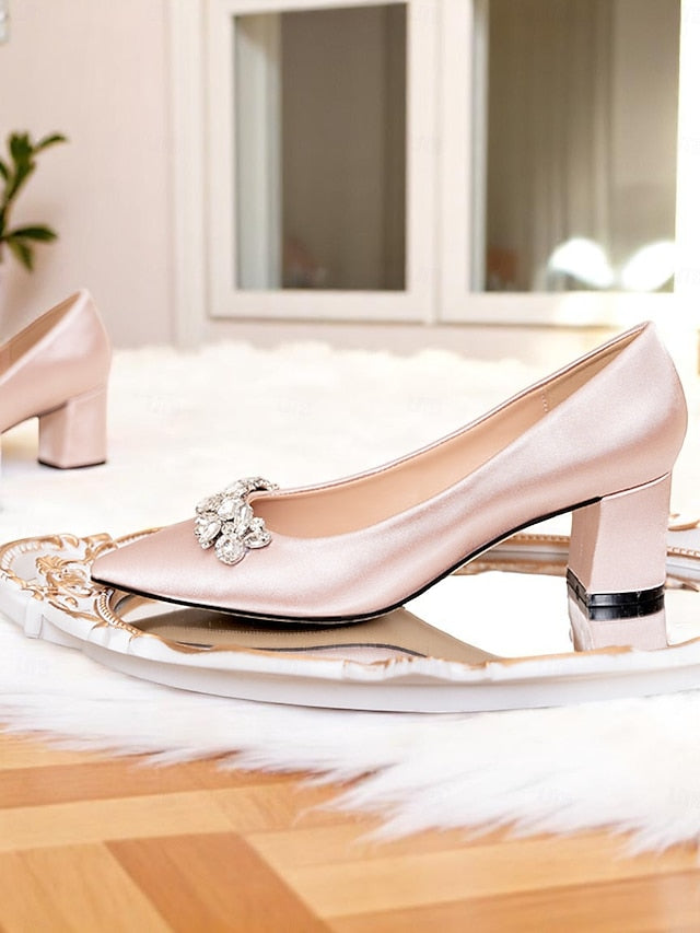 Women's Toe Pointed Wedding Pumps Satin Champagne with