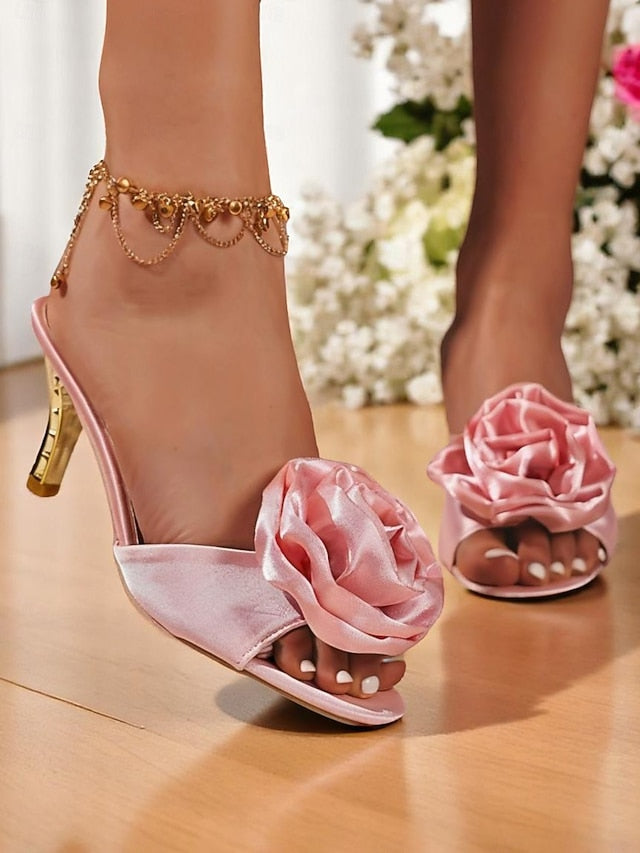 Open-Toe Heels Accents Gold Satin Women's with and Wedding