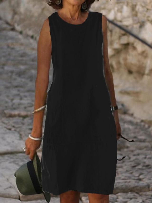 Women's Blue Light Blue Black Summer Spring Midi Dress