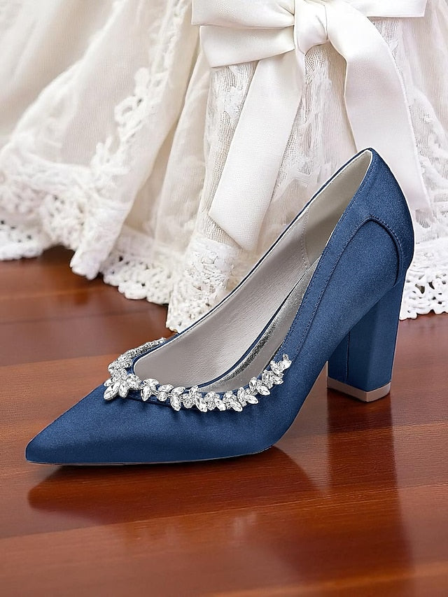 Satin Pumps Women's Pink Heel Wedding Block