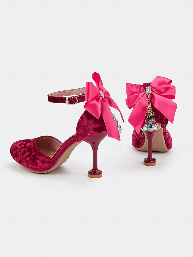 Burgundy Jane and Big Heels Mary with Velvet Women's Bow