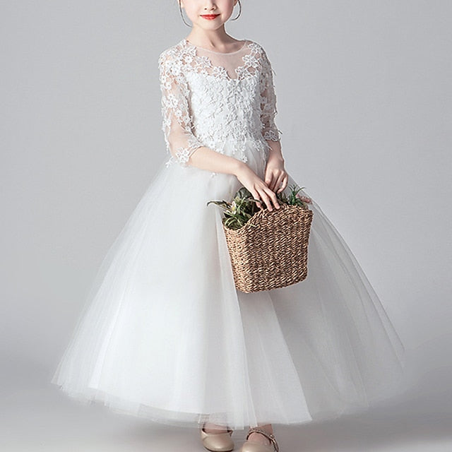 Dress Girl Kids Color Girls' Flower Solid Party