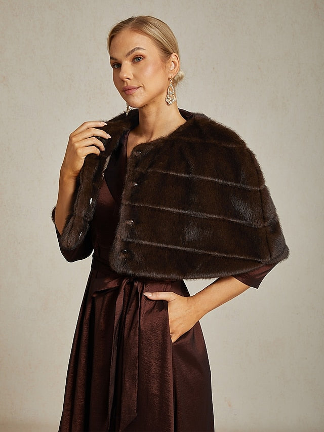 Shrug Party Wrap Faux Women's Fur Brown Formal Cocktail