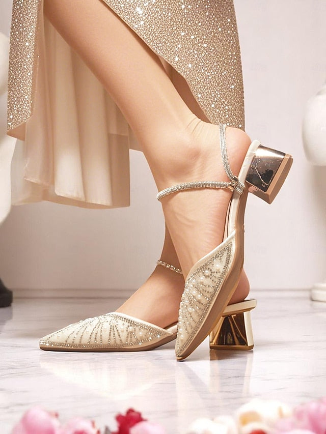 Ivory Pearl with and Women's Pointed Toe Heels Block