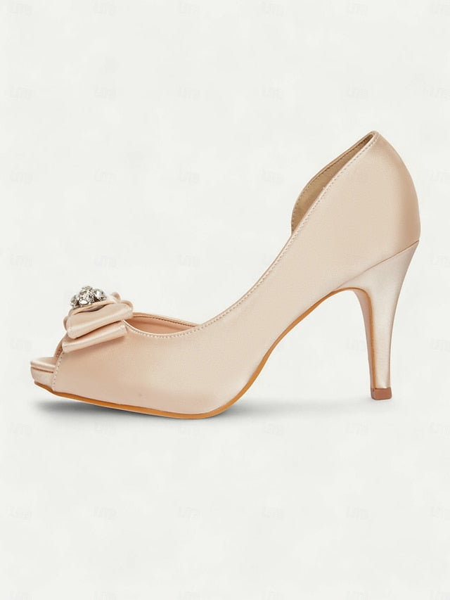 Bow Satin Champagne Toe and Heels Peep with Women's