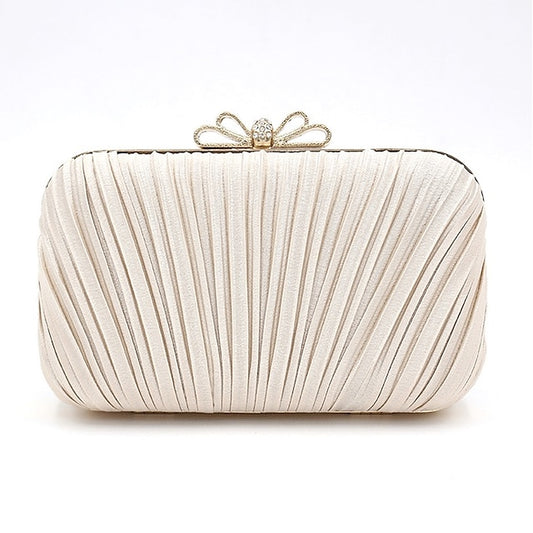 Pleated Bow White Women's Clutch – Bag Rhinestone Elegant