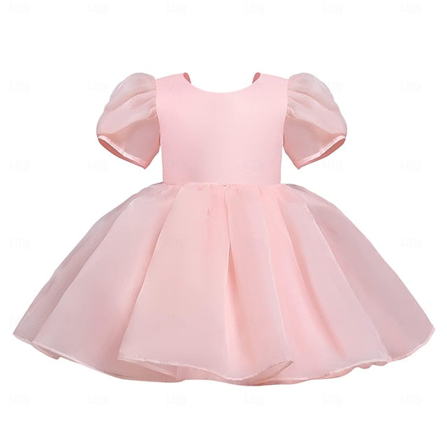 Color Dress Solid Girl Party Girls' Flower Kids