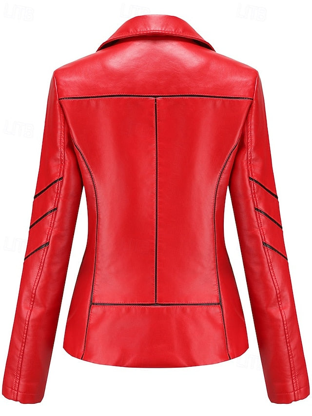 Women's Zipper Comfortable Faux Jacket Leather Pocket