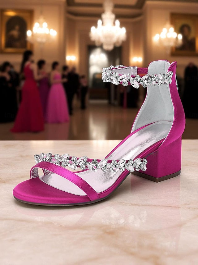 Women's Satin Crystal Heel Purple - Block Sandals