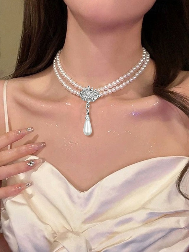 Elegant Bridal Necklace Double-Layer Set Pearl – Jewelry