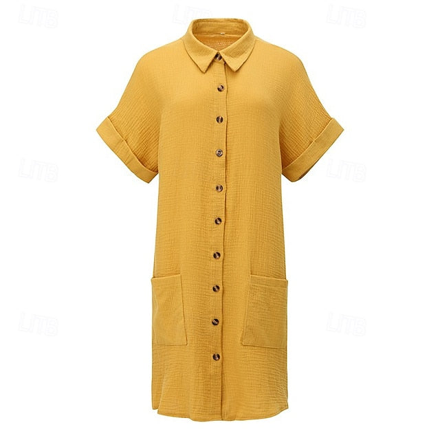 Women's Mini Dress Shirt Dress Cotton Linen Dress Fashion