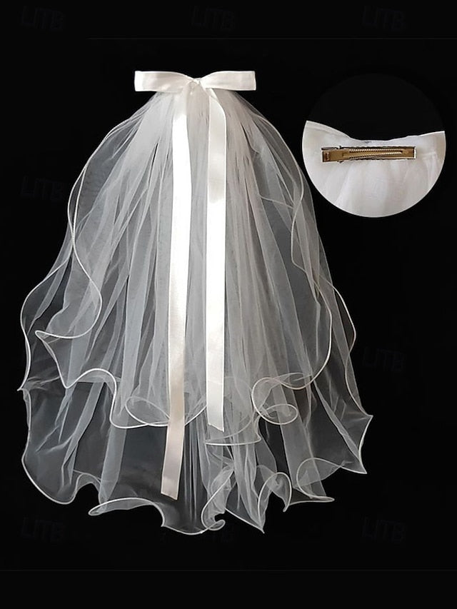 Satin with and Veil Elegant Ribbon Bridal Soft Ivory - Tulle