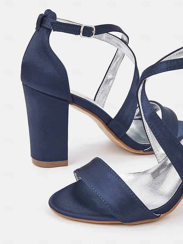 – Women's Heel Satin Strappy Block Elegant Sandals