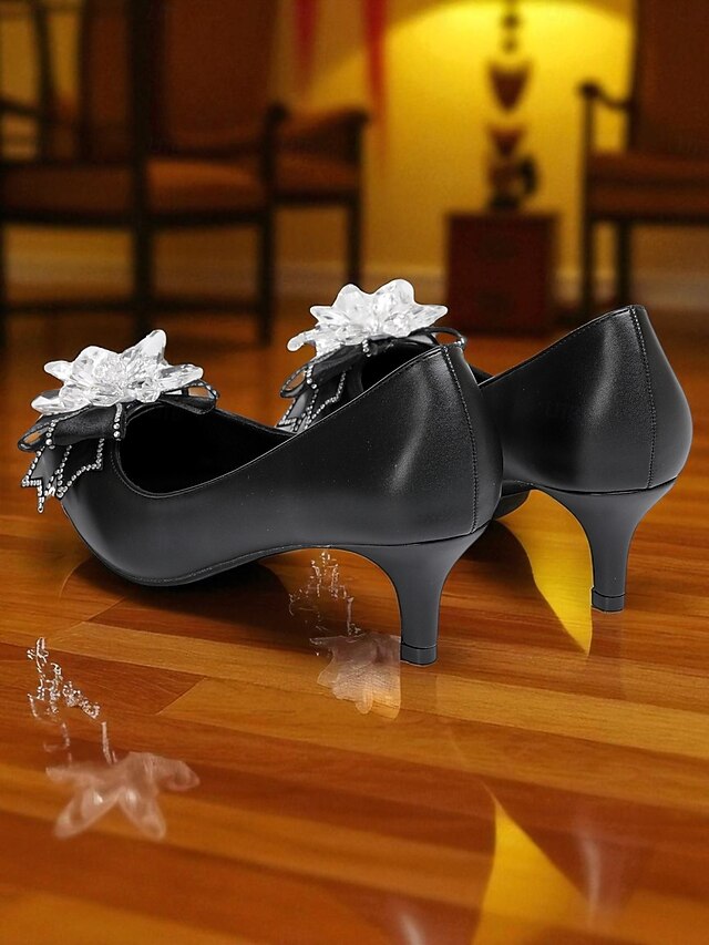 Women's Wedding White Bow Shoes Crystal with Low Heel