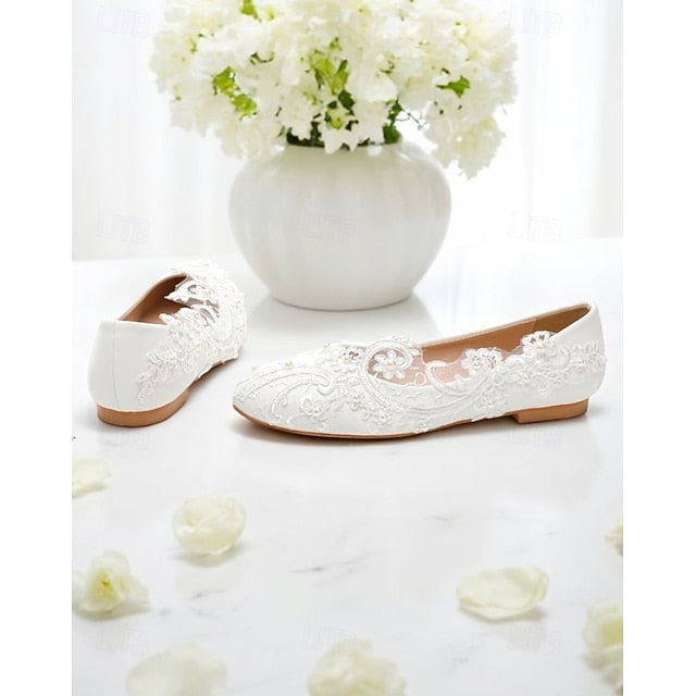 White Vintage Flats Women's Lace – Embroidered Ballet