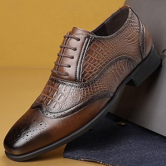 Faux Men's Brown Crocodile Oxford Leather – Shoes Pattern