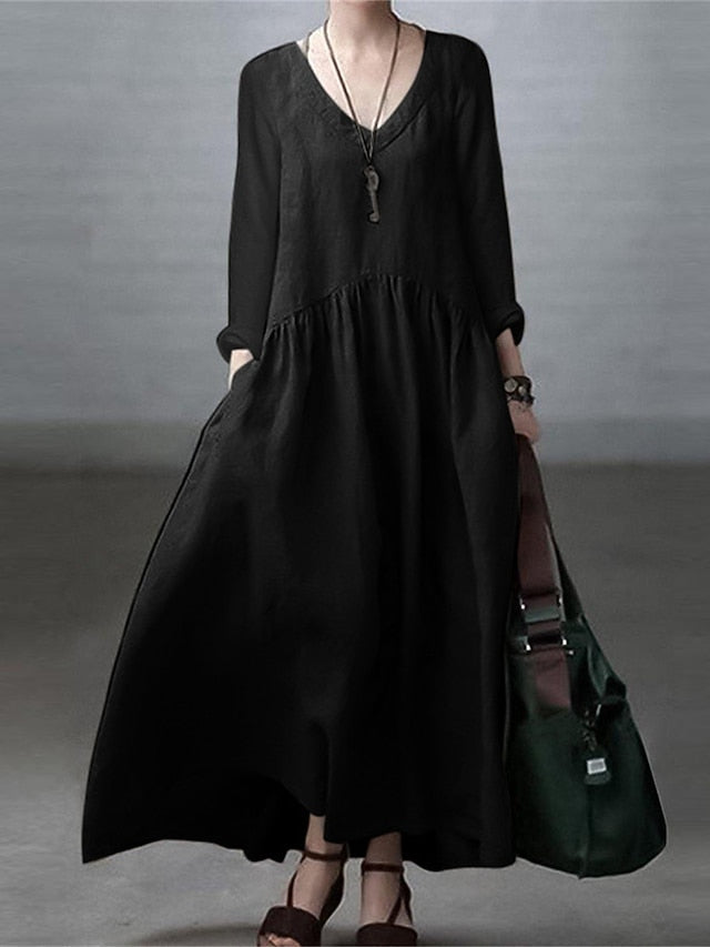 Women's ArmyGreen Black White Spring Fall Winter Maxi Dress