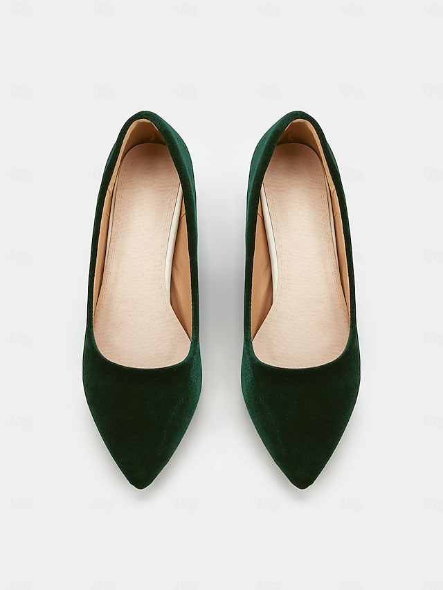 Green Velvet Toe - Block Women's Elegant Pumps Heel Pointed