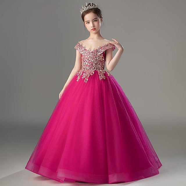 Short Girls' Kids Party Dress Solid Color Sleeve