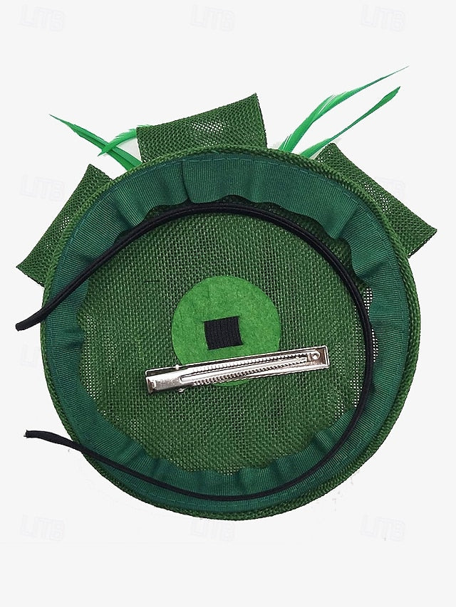 and Green with Women's Hat Bow Accents Feather Fascinator