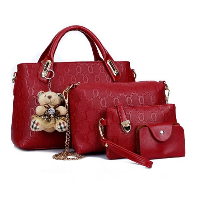 4 Bag Leather Purse PU Women's Pieces Set