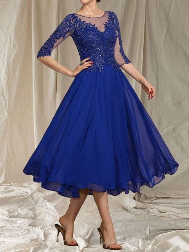 Wedding of Neck Dress A-Line Mother Bride Guest the Elegant Crew