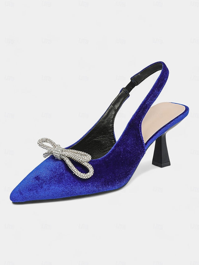 – Velvet Cocktail Toe Slingback Pointed Women's Heels