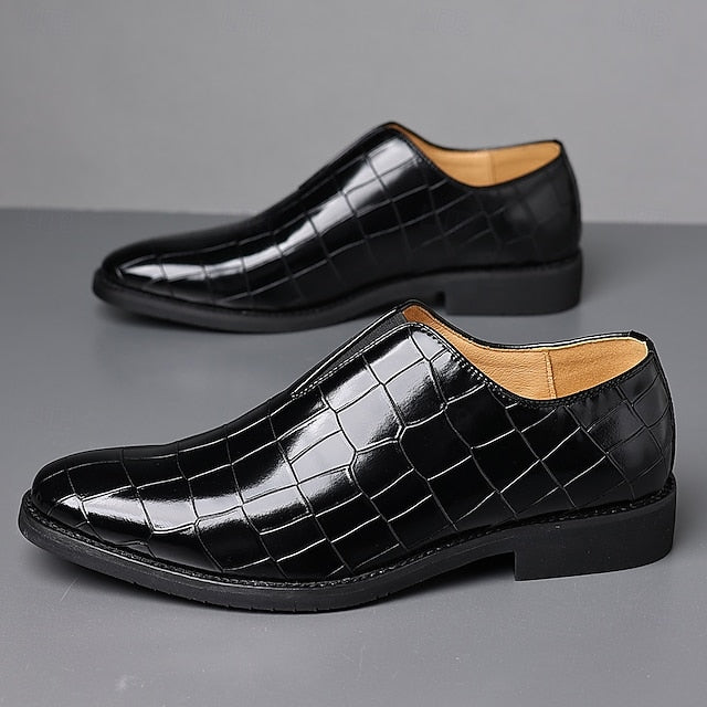 Men's Burgundy Shoes Crocodile Pattern – Slip-On
