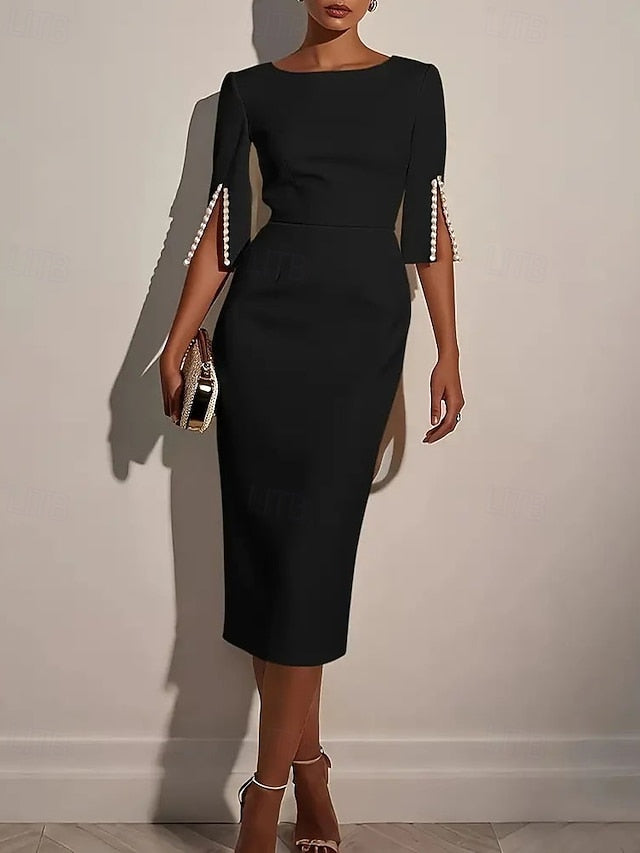 Women's Midi Dress Black Dress Sheath Dress Elegant Fashion