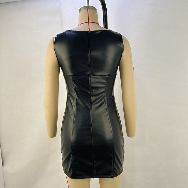Women's Mini Dress Leather Dress Bodycon Dress Fashion
