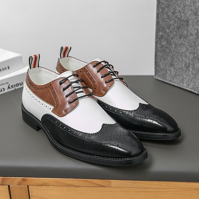 White Oxford Men's Shoes Wingtip and with Brown