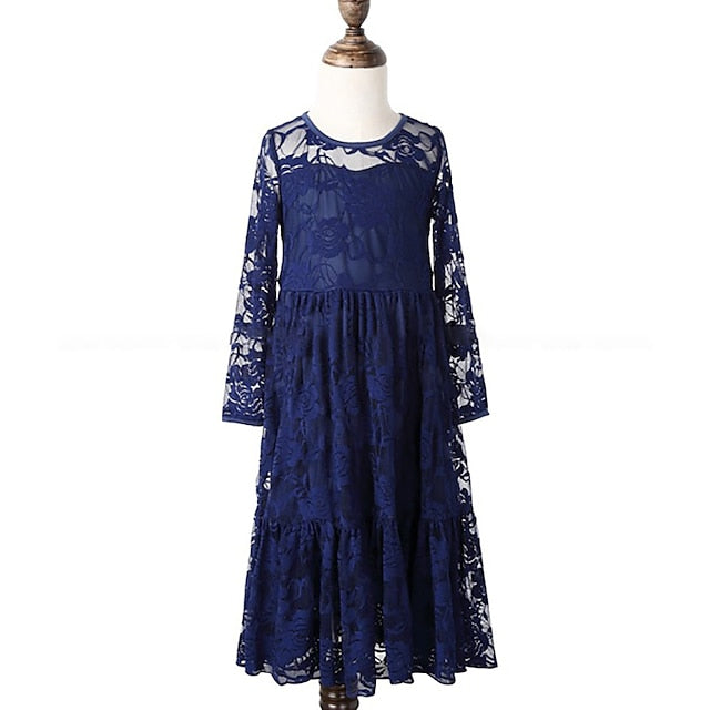 Flower Solid Girls' Long Kids Colored Girl Dress