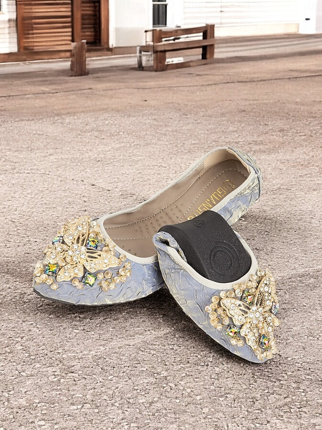 with Beaded Women's Embroidered Flats Foldable Ballet