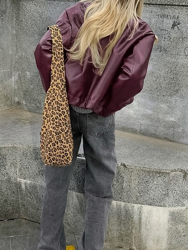 Leather Warm Pocket Faux Zipper Jacket Comfortable Women's